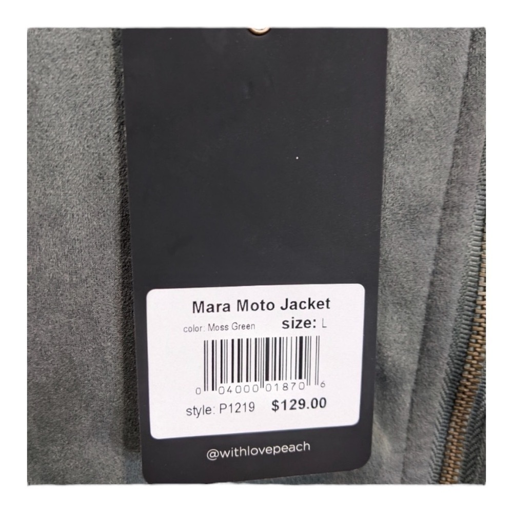 Peach Mara Moto Full Zip Vegan Suede Jacket in Moss Green NWT - Picture 5 of 7